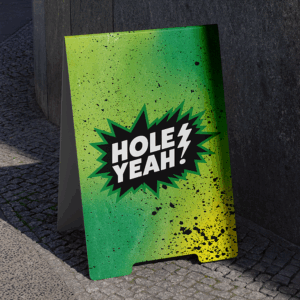 Green Gradient Sign Mockup with Hole Yeah Logo