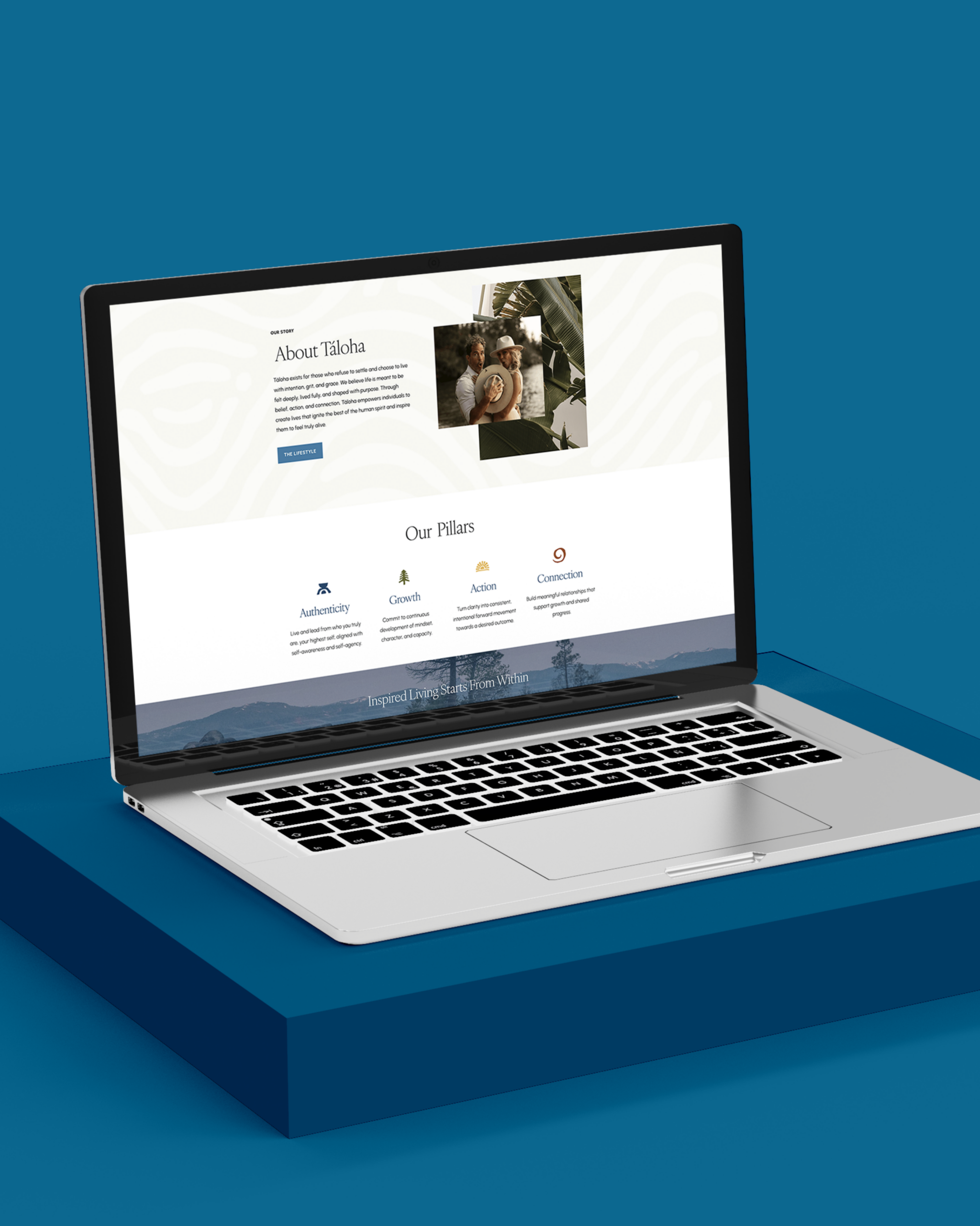 Live Táloha website mockup on a laptop