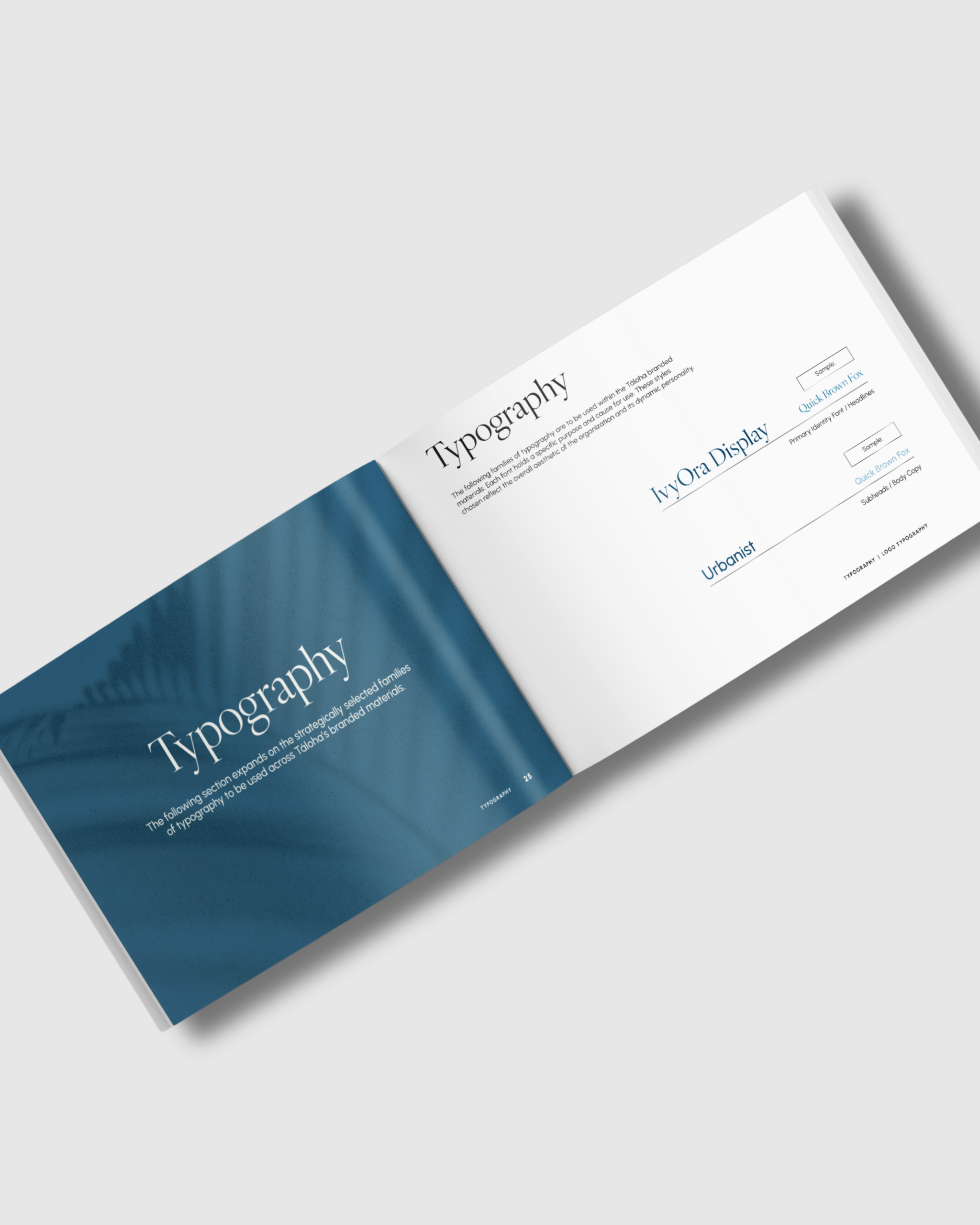 Brand book for Live Táloha open to the typography pages